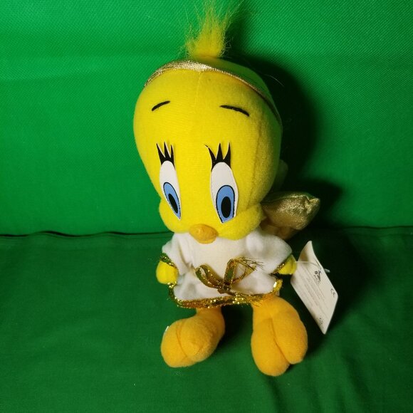 Vintage Tweety Bird Plush Angel 1998 Looney Toons Warner Bros Gold Wings Halo - Picture 1 of 3